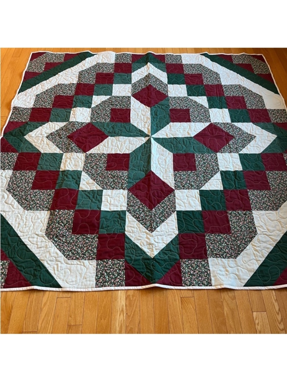 New Handmade Patchwork Quilt. Bedspread or large throw 68x69” Cottagecore - Picture 2 of 10